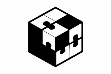 puzzle cube silhouette vector black and white with white