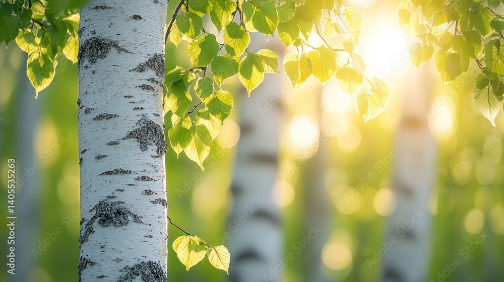 Poster sunlight filtering through birch trees