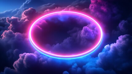 Obraz premium Neon ring in the clouds