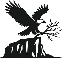 Mountain with eagle vector silhouette