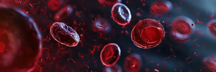 Red blood cells and circulation conceptual image for world hypertension day. Horizontal banner. Copy space. World heart day
