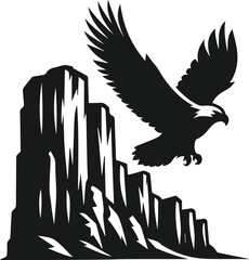 Mountain with eagle vector silhouette