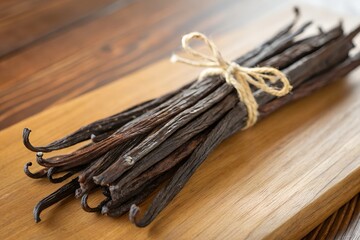 bunch of vanilla on wooden table