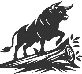 Forest with bull animal vector silhouette