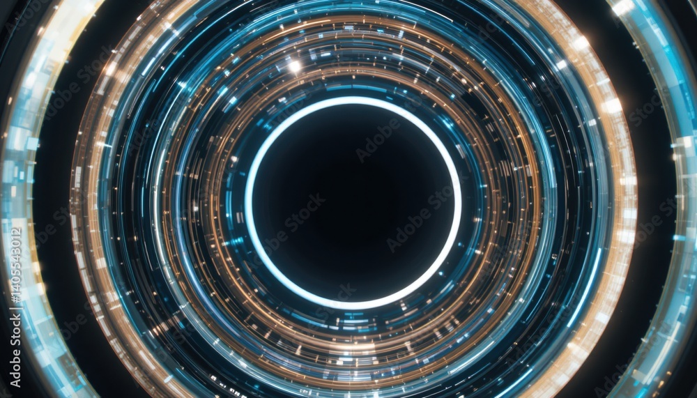 Poster dynamic circular motion visuals futuristic digital environment abstract content high-tech aesthetics