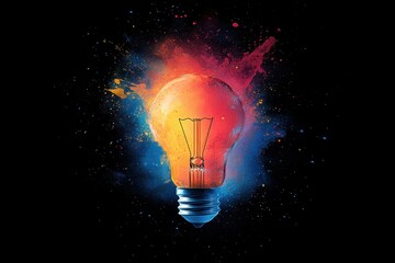 Creative light bulb design with vibrant color splashes representing innovation and creativity