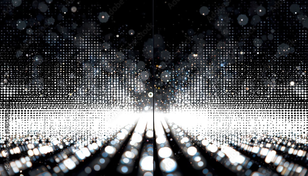 Poster dynamic light show digital studio abstract art dark environment symmetrical view futuristic concept 