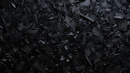 Close-up of dark charcoal pieces filling the frame with rough texture.