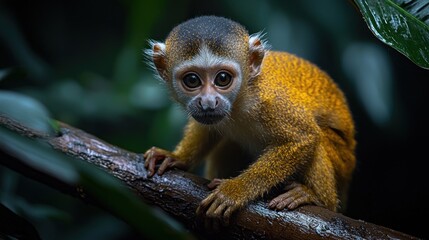 Obraz premium Tiny monkey on a branch, intense gaze
