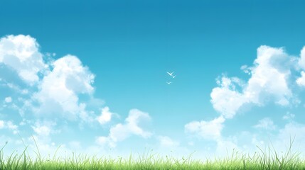 Obraz premium Sky with clouds above green grass field.
