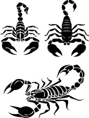 Scorpion Silhouette Black Vector Icon Set