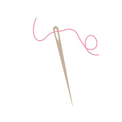Sewing needle with thread pulled through Vector illustration