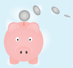 Money fly to piggybank. vector illustration