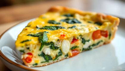 Closeup Slice Of Spinach And Feta Quiche