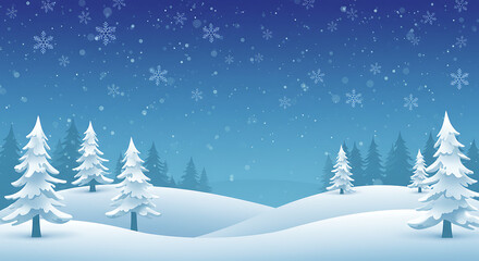 Serene Winter Night: Snowy Forest Illustration AI Generated
