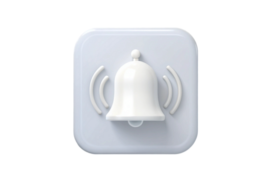 3D white bell with a shadow on a transparent background, perfect for web and app notification icons