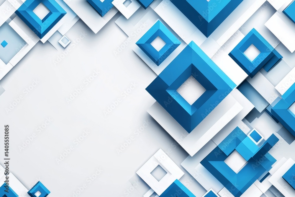 Poster abstract geometric background with overlapping squares and diamonds in blue and white. complex layer