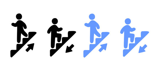 Stairs and escalator icon set up down steps signs. Vector symbols of stairs and escalators pointers © zi_zoup