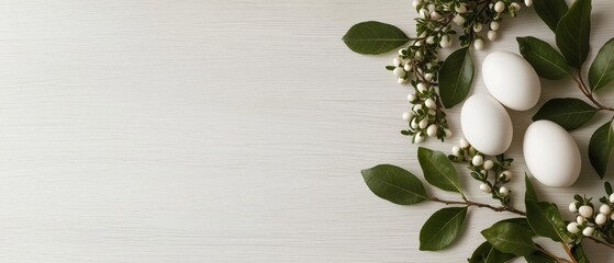 Clean White Easter Egg Background with Text Placeholder. Flat Lay Top View