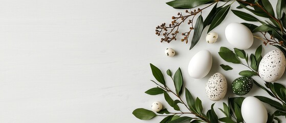 White Easter Eggs on Wooden Surface with Text Space isolated on white. Flat Lay Top View
