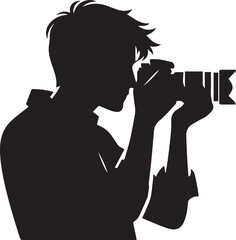 Silhouette of a Male Photographer with DSLR Camera in Action

