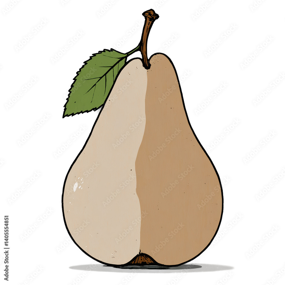 Poster artistic illustration of a pear with a green leaf on a transparent background, highlighting its uniq
