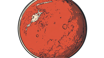 Illustration of Mars Planet Isolated on Transparent Background with Red Colors