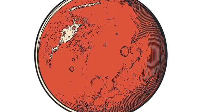 Illustration of Mars Planet Isolated on Transparent Background with Red Colors