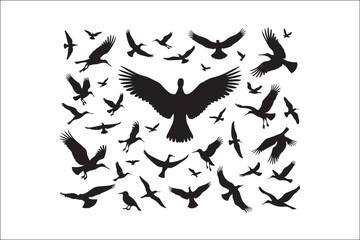 Naklejka premium Bird Silhouette Bundle | Flying Birds Vector Clipart | SVG, PNG, EPS for Cricut & Laser CuttingBirds Vector Silhouettes | Wildlife Animal SVG Files | Digital Bird Clipart for Crafts & DecorFlying 