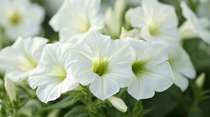 Fototapeta premium Delicate White Petunias in Bloom Capturing Spring's Beauty and Elegance