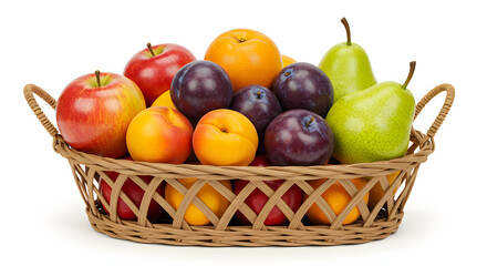 Colorful Fruit Basket: A Rustic Still Life of Apples, Plums, Apricots, and Pears