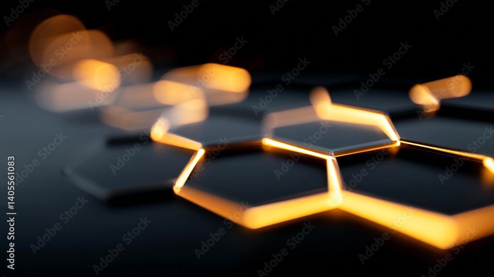 Poster abstract hexagon background modern tech design with golden light and dark surface texture pattern