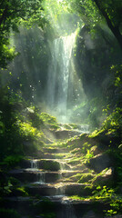 Fototapeta premium Enchanted Oasis: Discover the Serenity of a Hidden Waterfall Amidst Lush Wilderness