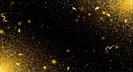 Golden confetti and sparkles on a black background  