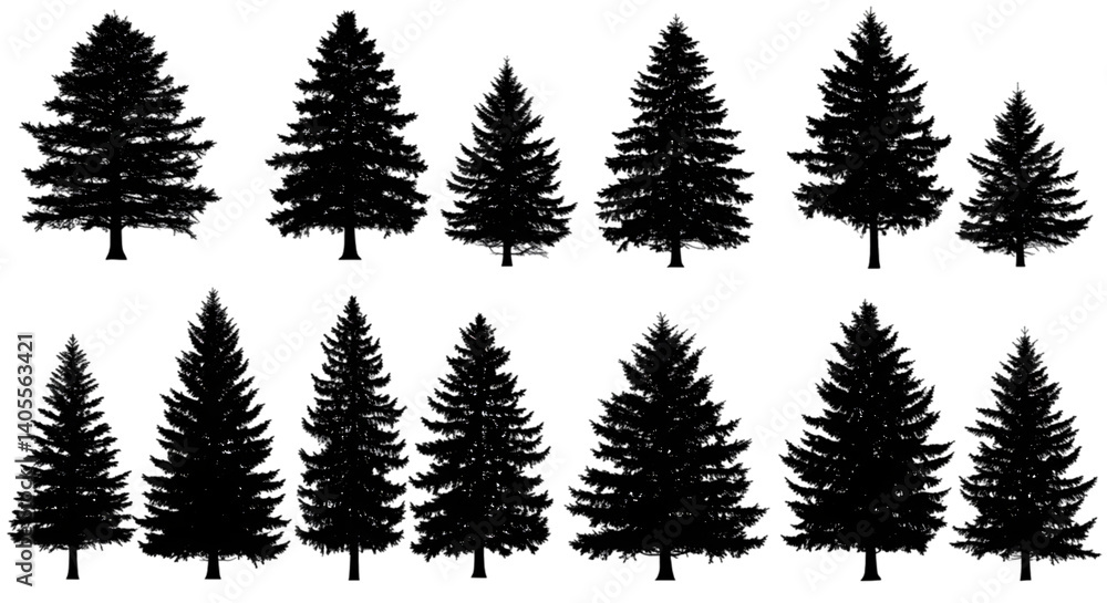 Poster create evergreen silhouettes with transparent backgrounds for design projects