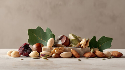 Healthy snack mix of nuts and dried fruit for a balanced diet and nutritious lifestyle choices today