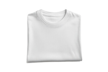 Folded plain white t-shirt shown from the front view The shirt has round neck and is made from soft fabric ideal for casual outfits or promotional designs Isolated with transparent background