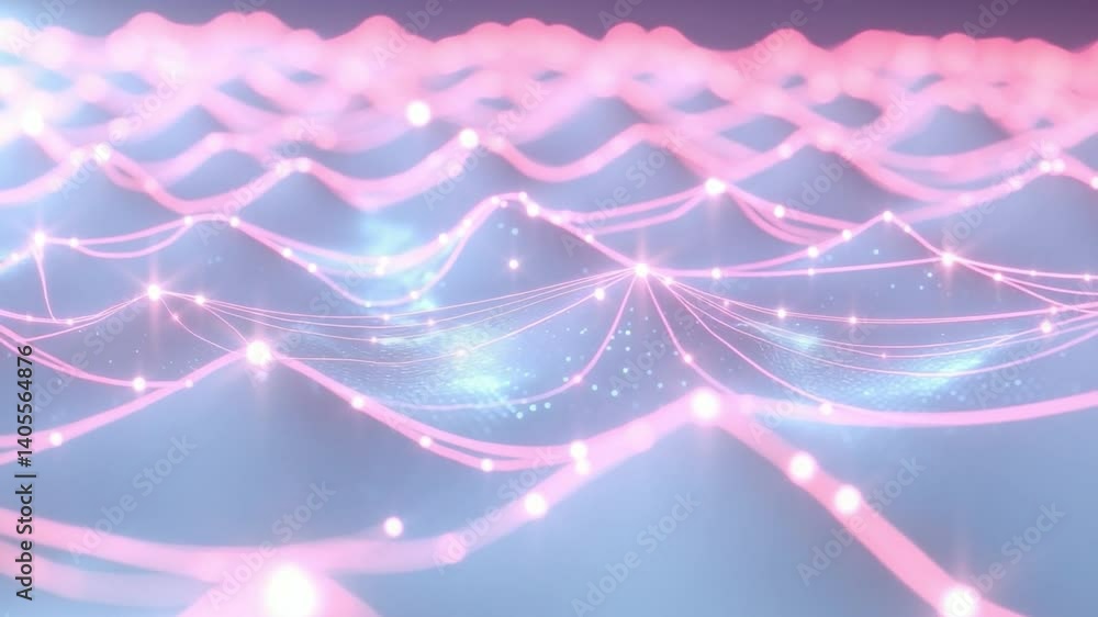 Poster abstract digital background with glowing pink lights and lines creating an illusion of depth and mov