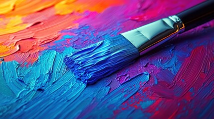 Fototapeta premium Vibrant oil paint brushstroke on canvas. Bold colors blend together in a textured masterpiece