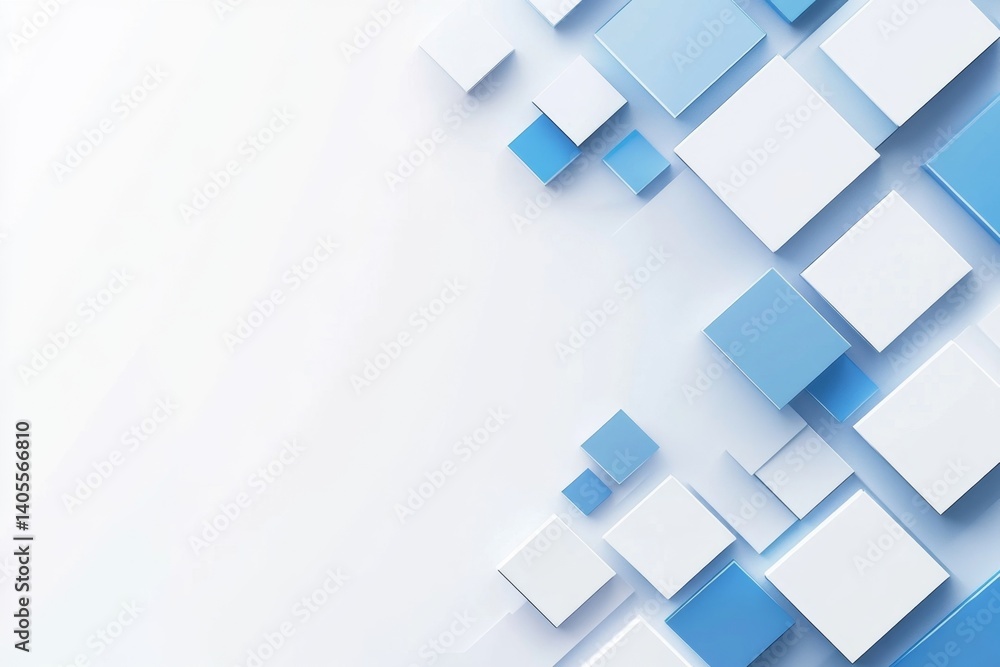 Poster abstract geometric pattern of overlapping squares in light blue and white