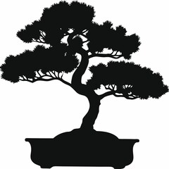 Isolated bonsai silhouette against a crisp white backdrop