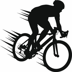 A black cyclist silhouette vector jumps their bike against a sky backdrop