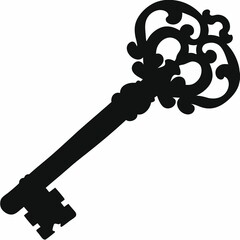 Antique metal keys vector illustration, isolated silhouette access symbol