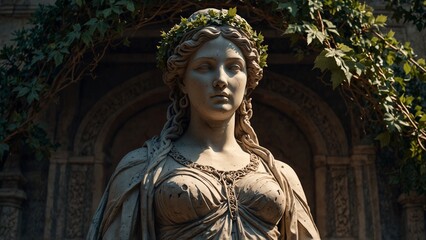 A statue of Defneia, entangled in sacred vines that represent the constraints of destiny