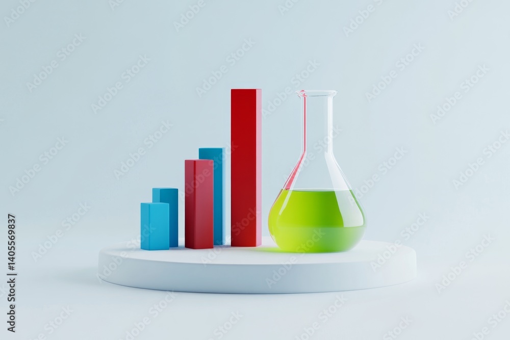 Poster modern scientific illustration. data visualization with a flask