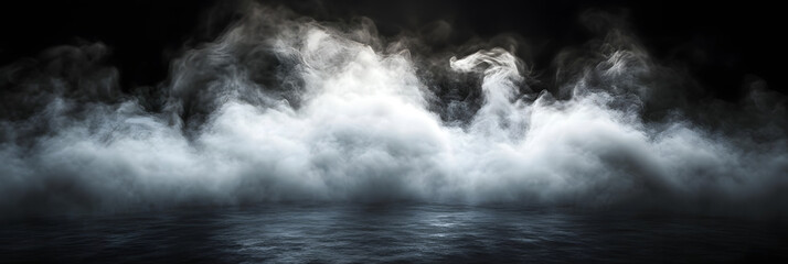 Obraz premium Smoke black ground fog cloud floor mist background steam dust dark white horror overlay. Ground smoke haze night black water atmosphere 3d magic spooky smog texture isolated transparent effect circle