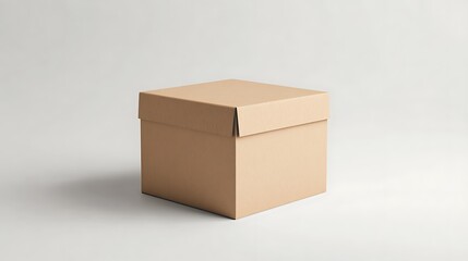Closed Brown Cardboard Box with Lid and Minimalist Design on White Background