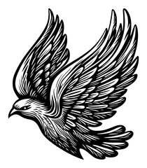 Obraz premium Detailed Engraving of a Majestic Bird in Flight with Elegant Wings