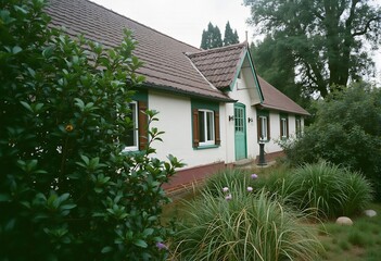 Cozy Cottage amidst the Greenery: An inviting cottage with a charming facade nestles among lush greenery, radiating warmth and tranquility. The home is in peaceful setting