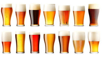 Illustration of Various Beer Types in Transparent Glasses Isolated
